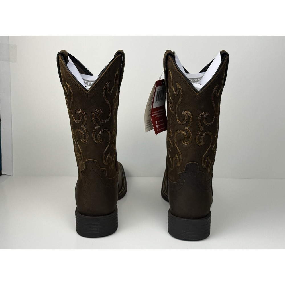 Justin Square Toe Cowboy Leather Boots Men Size 8.5 2E Wide Brown Buffalo SW1001 - Picture 3 of 7